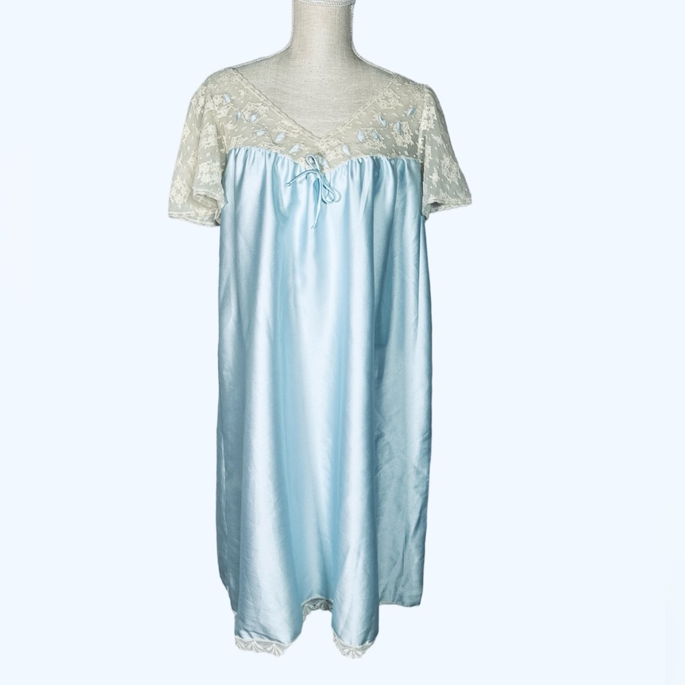 Vintage Baby Blue Lace Nightgown Slip Dress